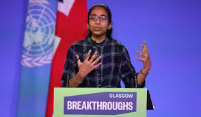 Vinisha Umashankar talking at COP26, Glasgow 2021