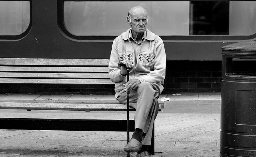 A man on a bench