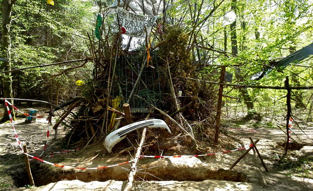 A barricade at the Hambacher Forest