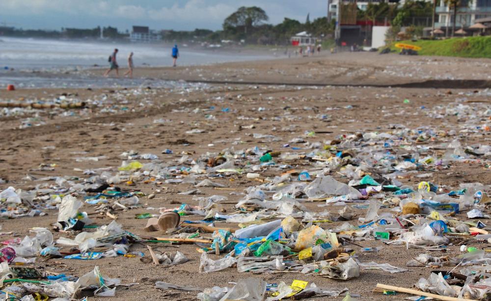 Plastic waste littering a beach