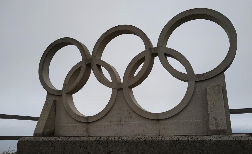 The Olympic rings cast in concrete