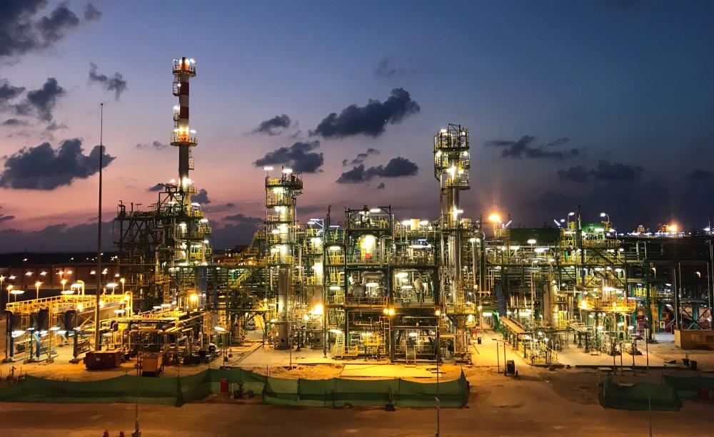 Nighttime photo of the Zohr gas field, Egypt