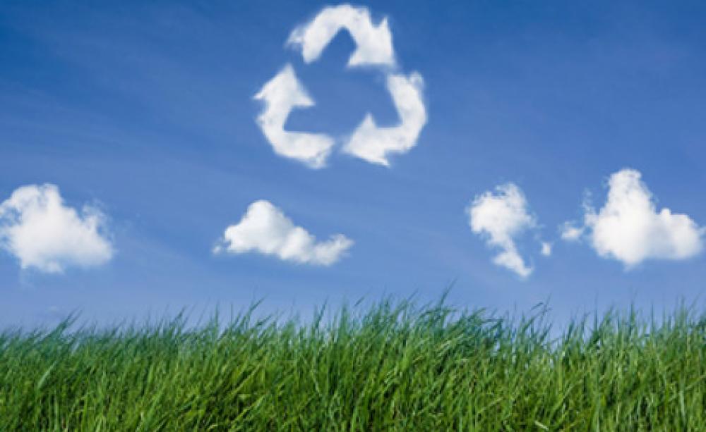 Recycling logo in the sky
