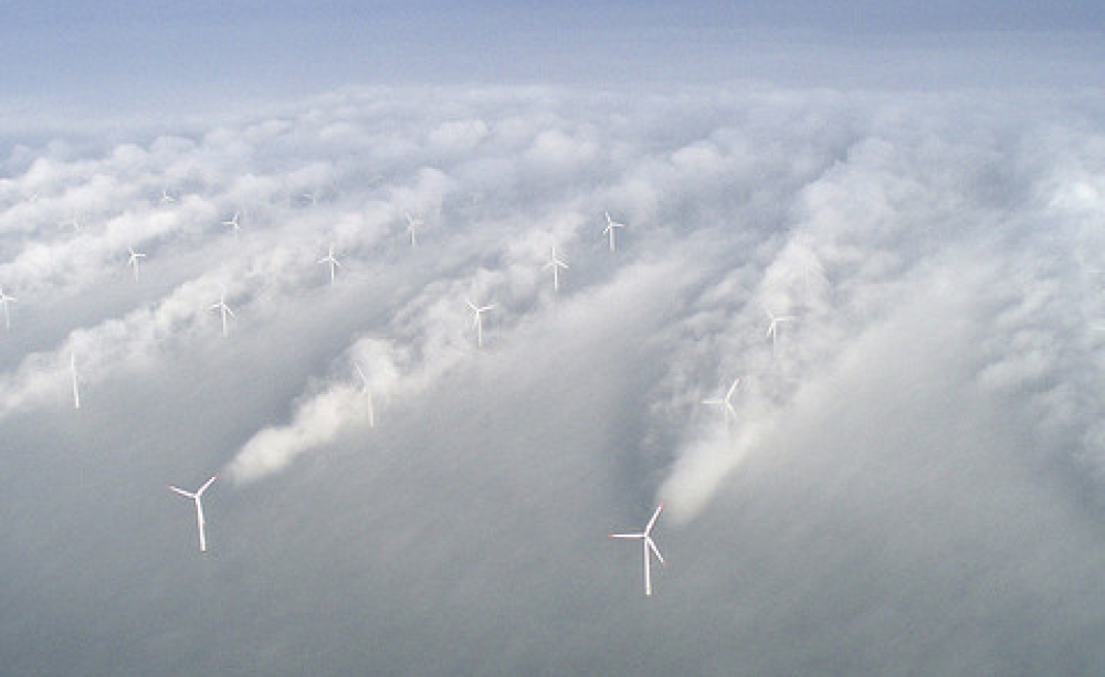 Aerial picture of Horns offshore wind farm in Denmark. Photo: Vattenfall via Flickr.com.
