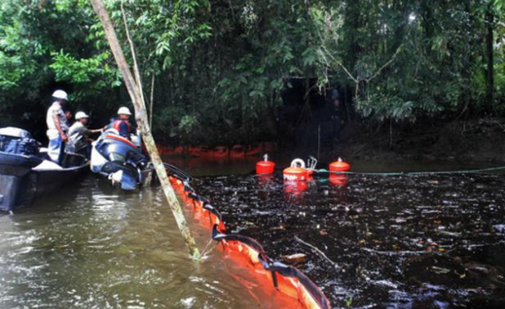 An oil spill resulting from Chevron's oil drilling in Ecuador's Amazon region.