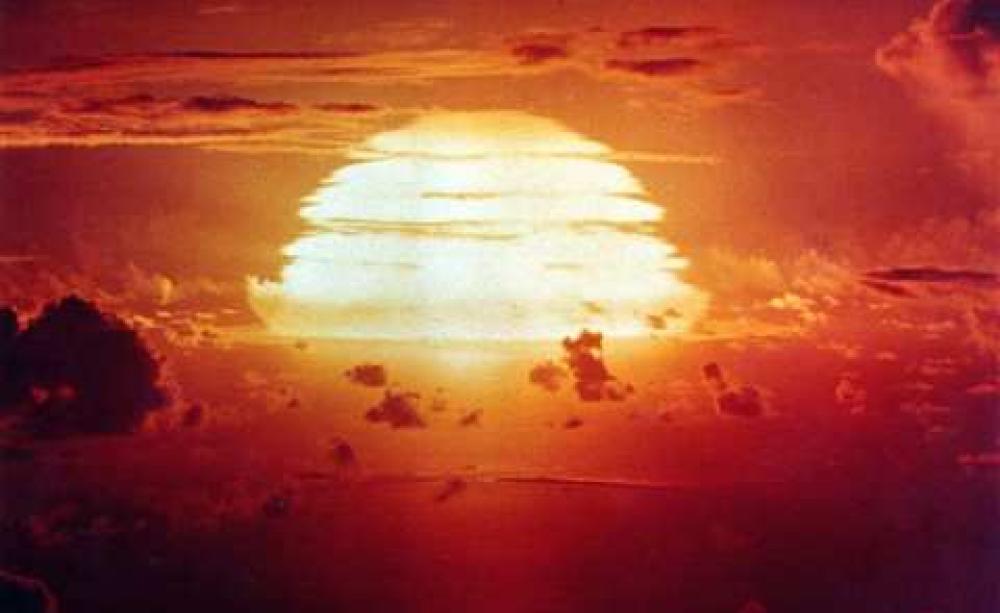 A US government photograph of Operation Redwing's Apache nuclear explosion in the Pacific Ocean's Marshall Islands on July 9, 1956.