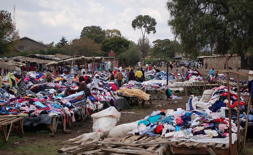 Used clothes from wealthy countries on sale at Nanyuki Market, Kenya. Photo: Konrad Glogowski via Flickr.