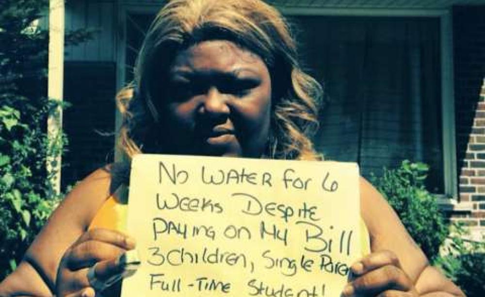 No water for 6 weeks despite paying my bill. 3 children, single parent, full-time student. Photo: Nicole via Facebook.