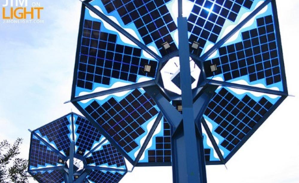 At the heart of the US oil industry, 'solar sunflowers' just off the I-35 in Austin, Texas. Photo: Jim Hutchison via Flickr.