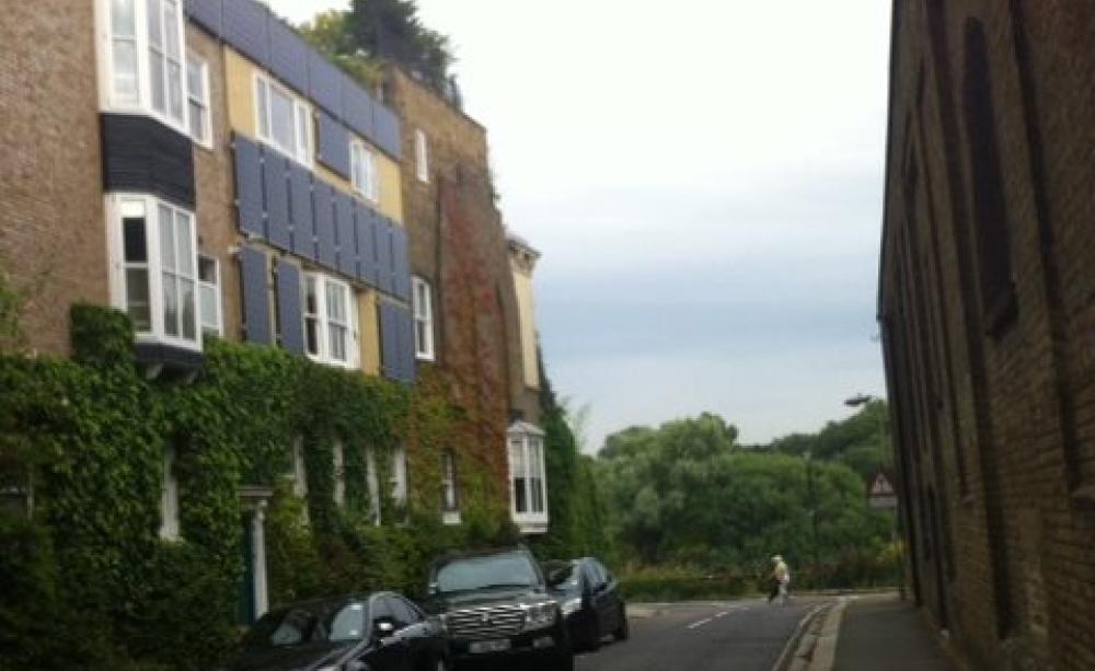 These solar panels on a Chiswick back street are "a clear &amp; present threat to this and future generations" - and that's official! Photo: Paula Owen.
