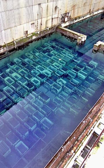 Sellafield - the B30 pond after the water was clarified, possibly 2014, revealing the massive legacy of fuel rod skips.