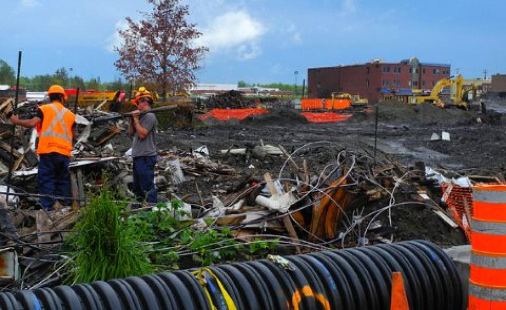 Ground Zero - Lac-Mégantic, summer 2013, after the oil train disaster. Photo:  Axel Drainville via Flickr, CC BY-NC 2.0.