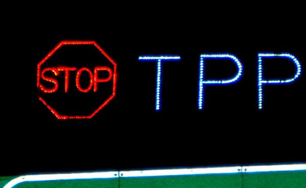 STOP TPP Overpass Light Brigade San Diego. Photo: Syd Stevens / Backbone Campaign via Flickr (CC BY-NC-ND).