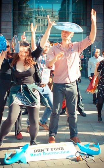 Divest London protestors at last week's action at CommBank, the Commonwealth Bank of Australia. Photo: Divest London via Facebook.