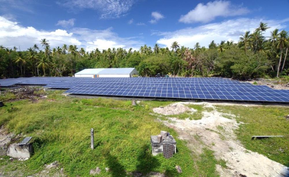 The Fakaofo solar array on Tokelau, which provides all the island's electricity. Photo: Chính &amp;ETH;ặng-Vũ via Flickr (All rights reserved).