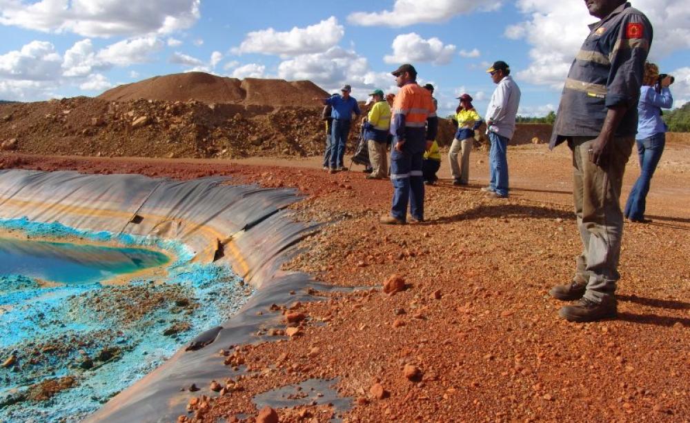 Donald Shadforth, a traditional owner, at the dilapidated Redbank mine tailings storage. Photo: P. Taplin.