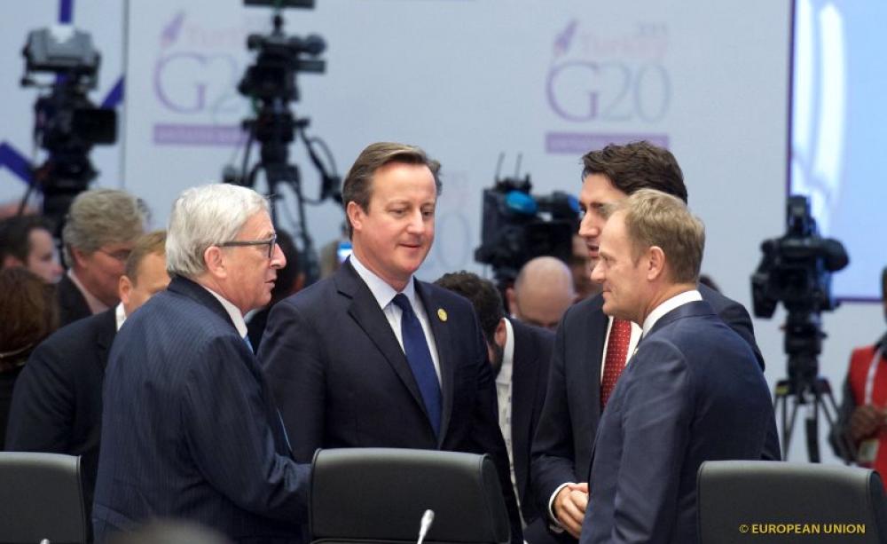 With this lot, what do you expect? At the G20 Turkey Leaders Summit (L-R) Jean-Claude Juncker, David Cameron, Donald Tusk. Photo: European Council President via Flickr (CC BY-NC-SA).