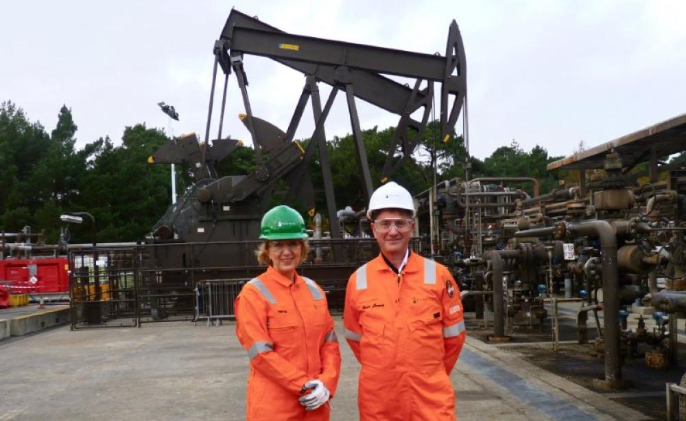 New Defra Secretary Andrea Leadsom visiting Wytch Farm in Dorset; the largest conventional onshore oilfield in Western Europe, with Brian James, General Manager at Perenco UK, 11th November 2015. Photo: DECC via Flickr (CC BY-ND).