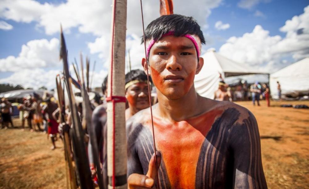 The 14th 'Free Terra' Camp in Praç;a dos Ipês, Brasília, during April 24-28 2017. Over 4,000 representatives from 200 indigenous peoples from all regions of the country were present in a large demonstration of strength of the indigenous movement. Photo: