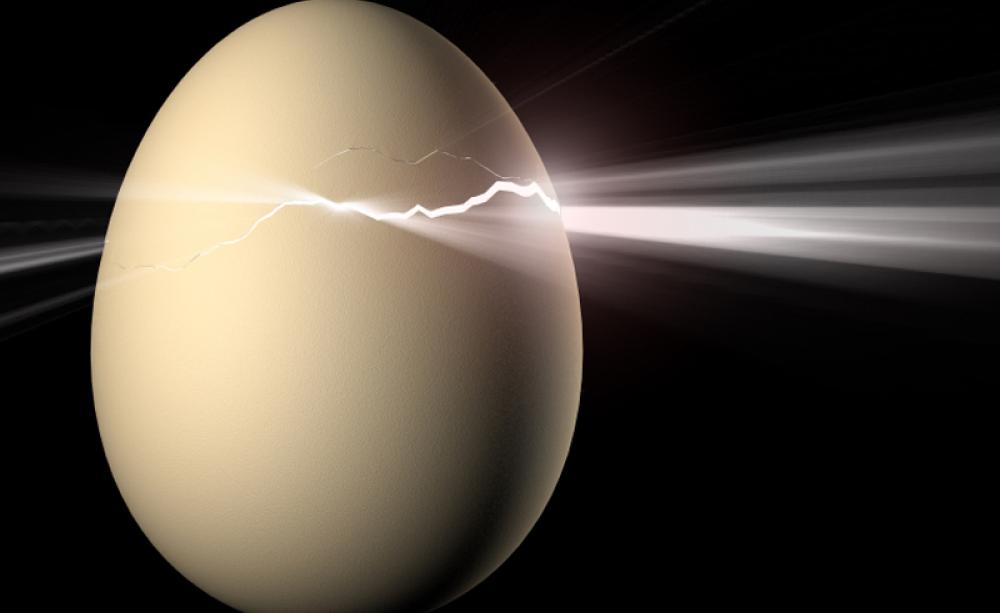 Image of an egg cracking representing symbolic change
