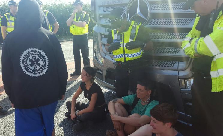 Fracking protestors and police