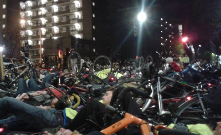 The mass die-in of cyclists outside Transport for London's offices, 30th November 2013. Photo: Catherine Nelson.