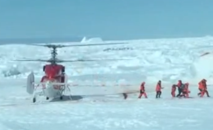 Chinese arrival at the Shokalskiy. From video by Intrepid Science.