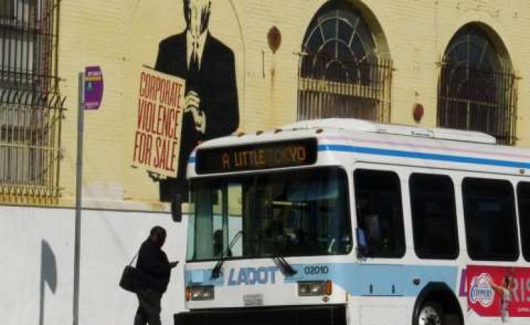 Corporate Violence For Sale - Los Angeles street art. Photo: waltarrrrr via Flickr.