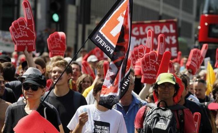 Protestors against the TTIP in Smith Square, London, 12th July 2014. Photo: World Developement Movment via Flickr.