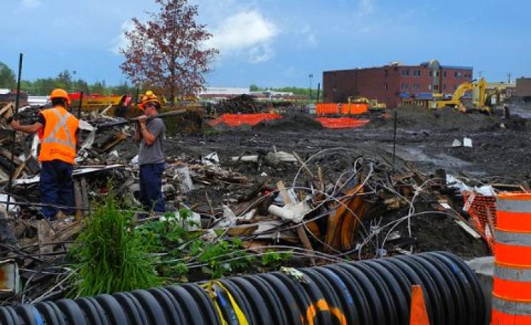 Ground Zero - Lac-Mégantic, summer 2013, after the oil train disaster. Photo:  Axel Drainville via Flickr, CC BY-NC 2.0.