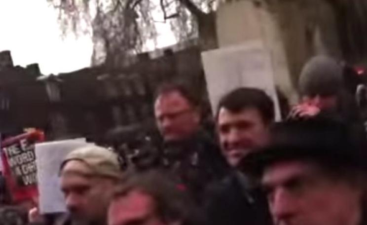 John Ashton's enthusiastic audience at the demo outside Parliament, 26th January 2015. Photo: video still via YouTube by Jamie Kelsey.