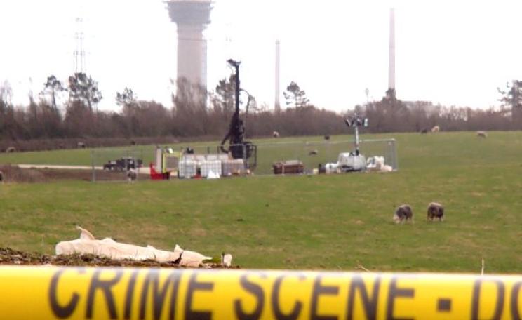 Boreholes being drilled at Beckermet, Cumbria. For future disposal of radioactive waste? So locals fear, but no one is telling. Photo: Radiation Free Lakeland.