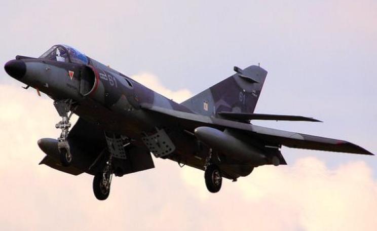 A Dassault Super-Etendard aircraft of the kind that sunk the UK's HMS Sheffield with an Exocet missile in the 1982 Falklands war. But after the UK extracted secret codes from the French, it could disarm them in mid air. Just like the US will surely be abl