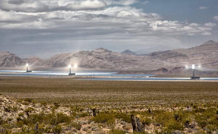 6,000 sq.km of California are suitable for this 'concentrating solar power' approach shown here at the Ivanpah Solar Electric Generating System (ISEGS) in California’s Mojave Desert. Photo: Jan Maguire via Flickr.