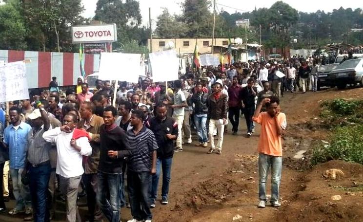 Where were the GMO 'humanitrian' lobbyists? Hundreds of thousands of protesters in Ethiopia’s capital Addis Ababa demanding an end to the eviction of Oromo farmers for agricultural 'development' projects, 24th May 2014. Photo: Gadaa.com via Flickr (CC B