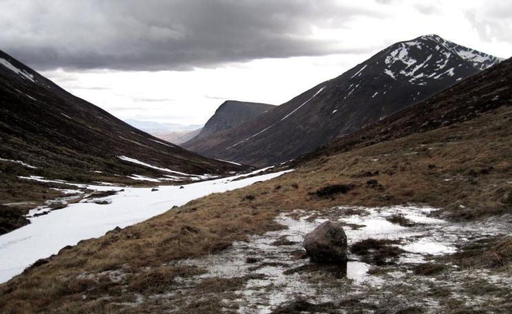 A bleak outlook for Britain's environment: Cairn Toul from the Pools of Dee, Lairig Ghru, Cairngorms. The sub-Arctic biodiversity of the mountains is at risk from warming climate. Photo: Ted and Jen via Flickr (CC BY).