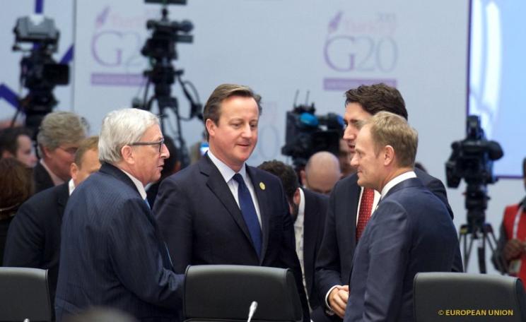 With this lot, what do you expect? At the G20 Turkey Leaders Summit (L-R) Jean-Claude Juncker, David Cameron, Donald Tusk. Photo: European Council President via Flickr (CC BY-NC-SA).