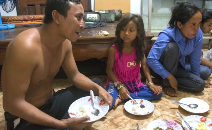 Ven Vorn enjoyed dinner with his family and friends in Koh Kong City shortly after his release from prison. Photo: Rod Harbinson.