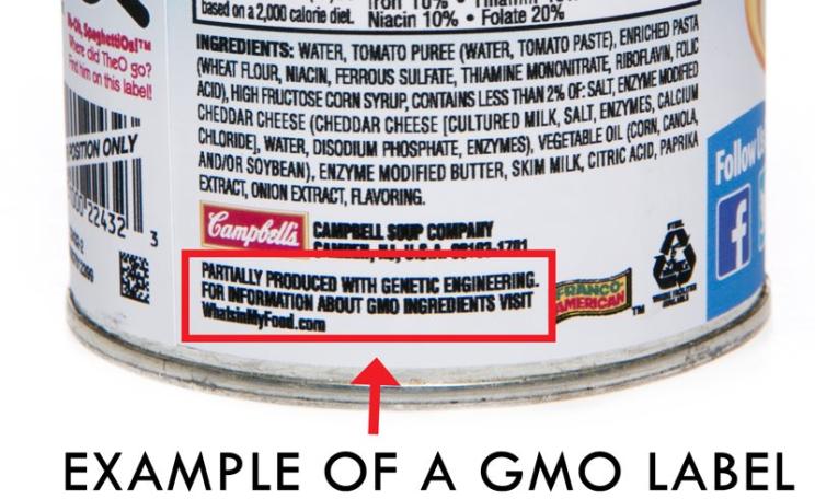 From a mock-up of a possible label on a can of Campbell's Soup Spaghetti-Os, with the words: 'Partially produced with genetic engineering.' Image: Campbell's Soup.