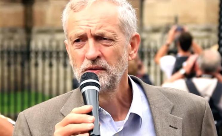 Jeremy Corbyn speaking outside Parliament about human rights in Bahrain, 12th September 2013. Photo: YouTube / RevolutionBahrainMC via Wikimedia commons (CC BY).
