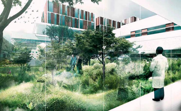 Atrium view of what will become Denmark's largest hospital, in North Zealand. Image: C F Moller.