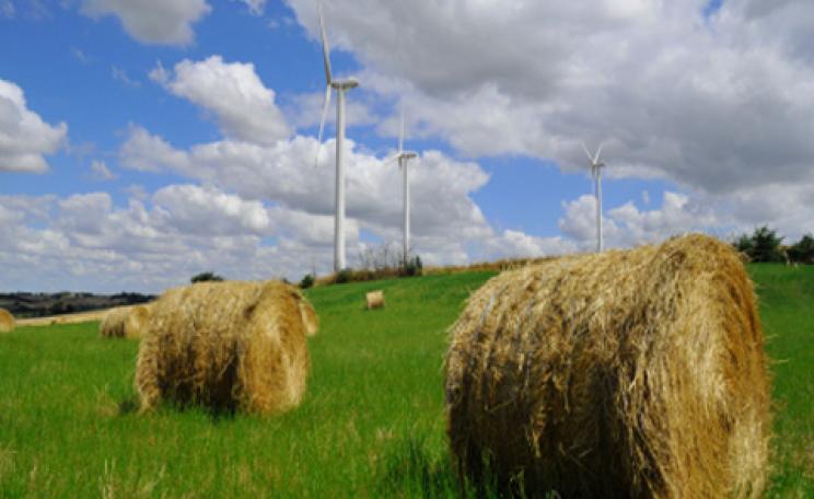 A wind turbine on argicultural land